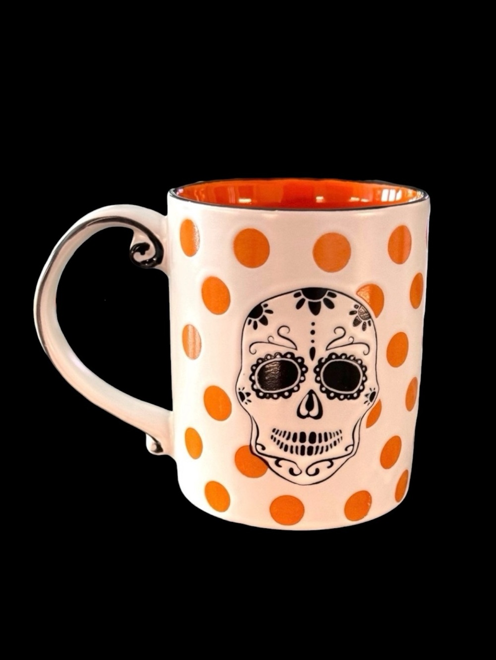 Spectrum Designz Halloween Sugar Skull Mug w/Orange Dots